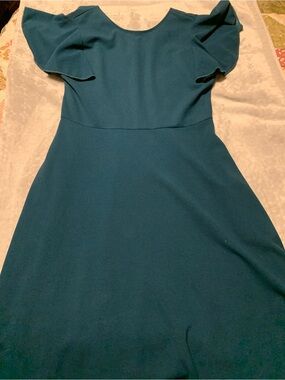 Flutter-Sleeve Midi Dress in Teal